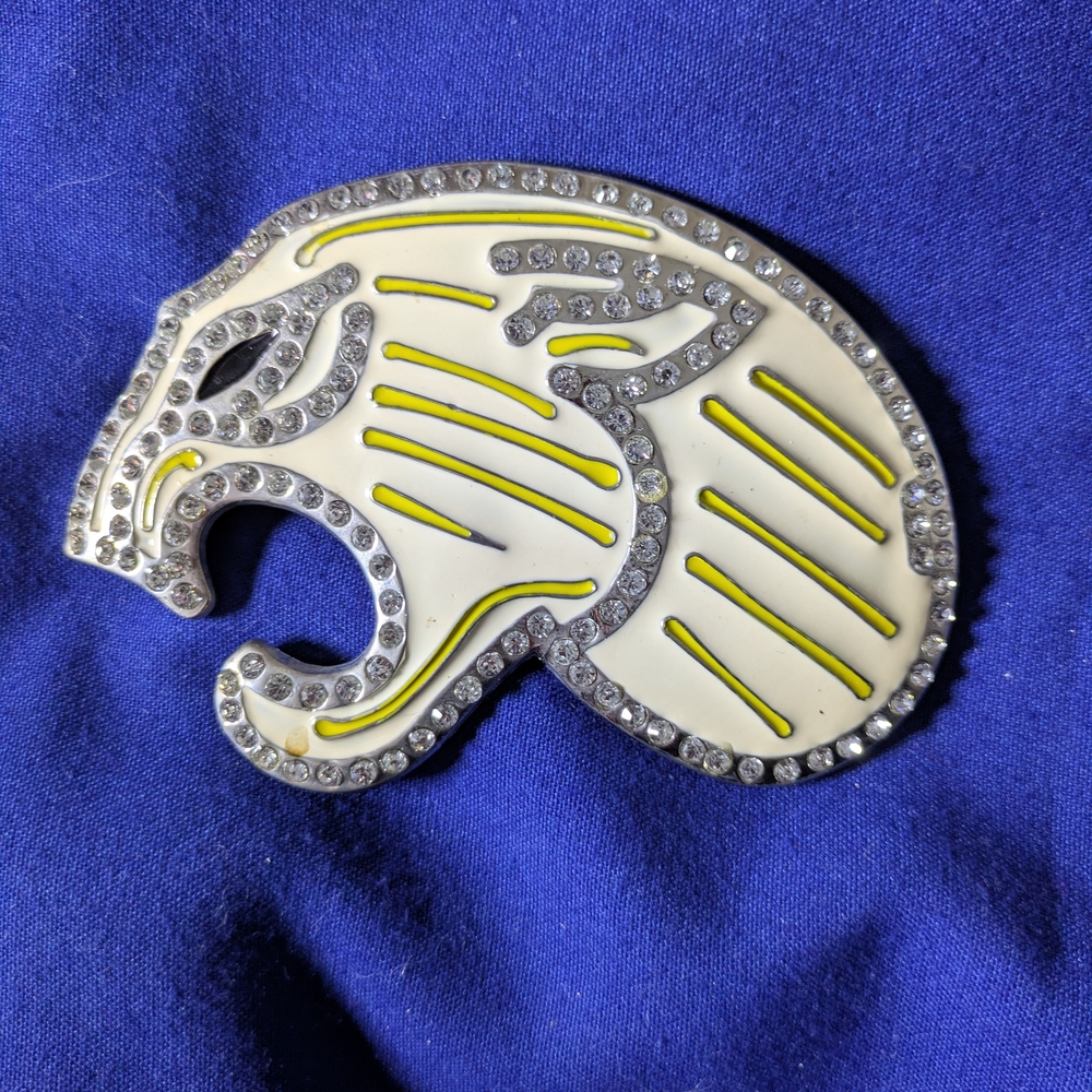 White and Yellow Tiger Brooch with Rhinestones